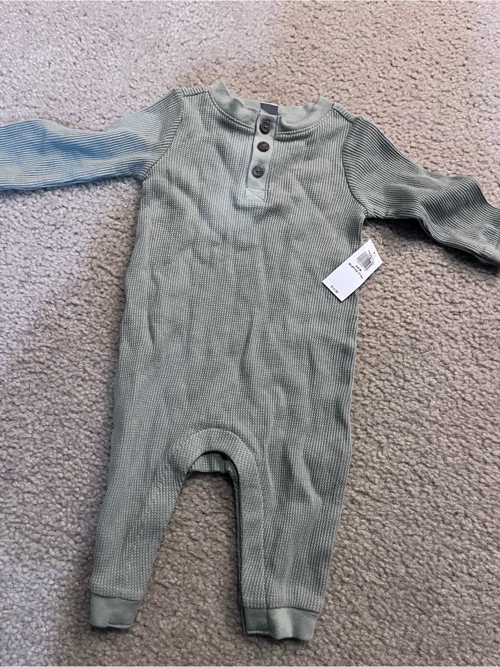 NWT Old Navy Sage Green Waffle-Knit Footie One-Piece 3-6 month